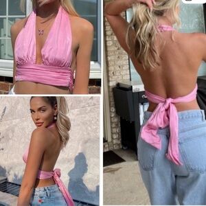 ZARA PINK SATIN HALTER TOP — Small